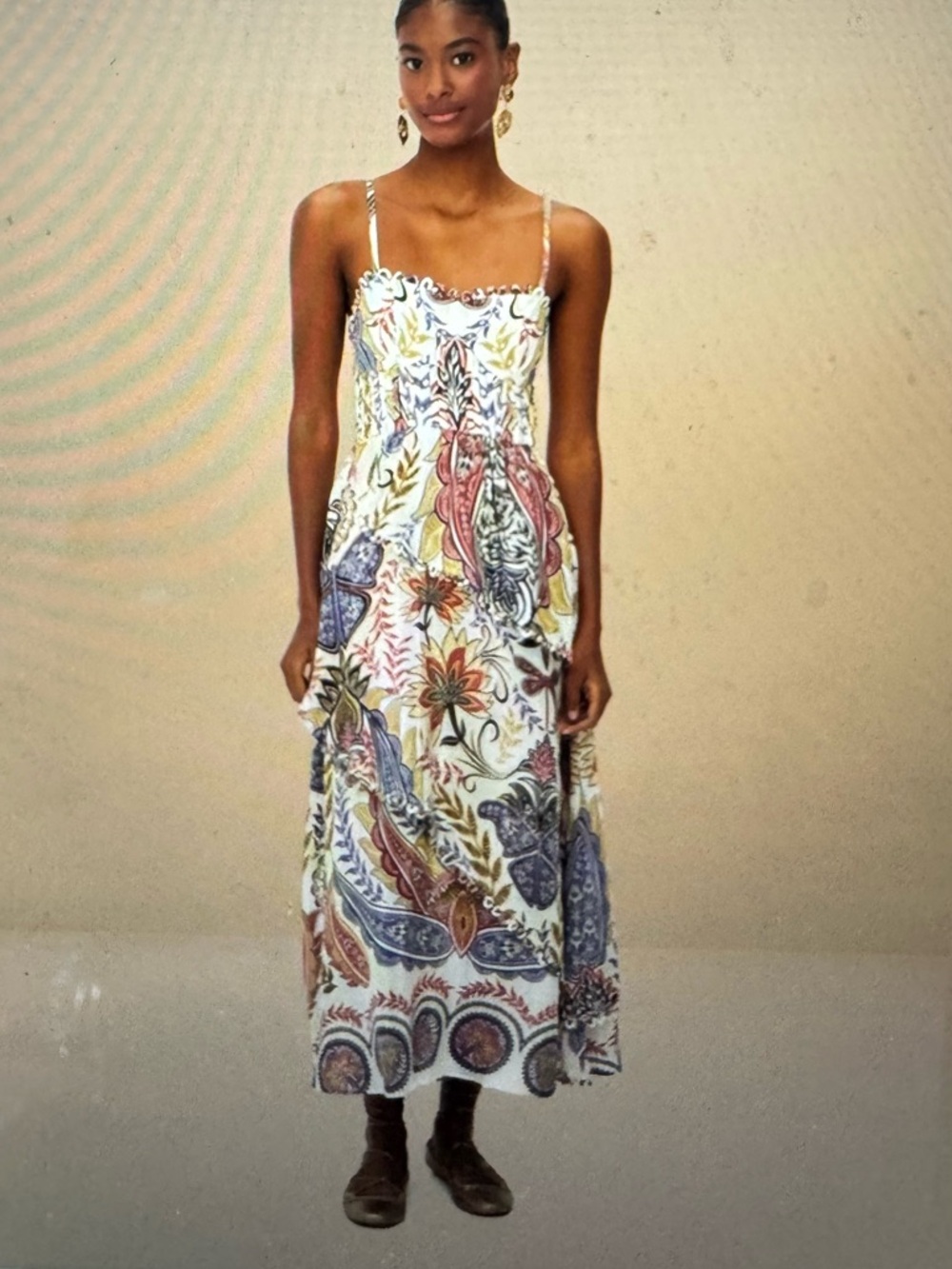 Farm Rio Boho Glam Floral Paisley Spaghetti-Strap Maxi Dress
